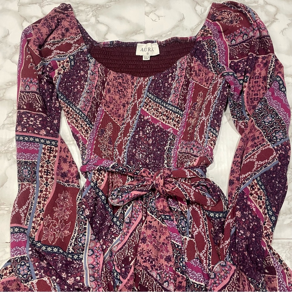 Aura Long Sleeve Paisley Patchwork Dress